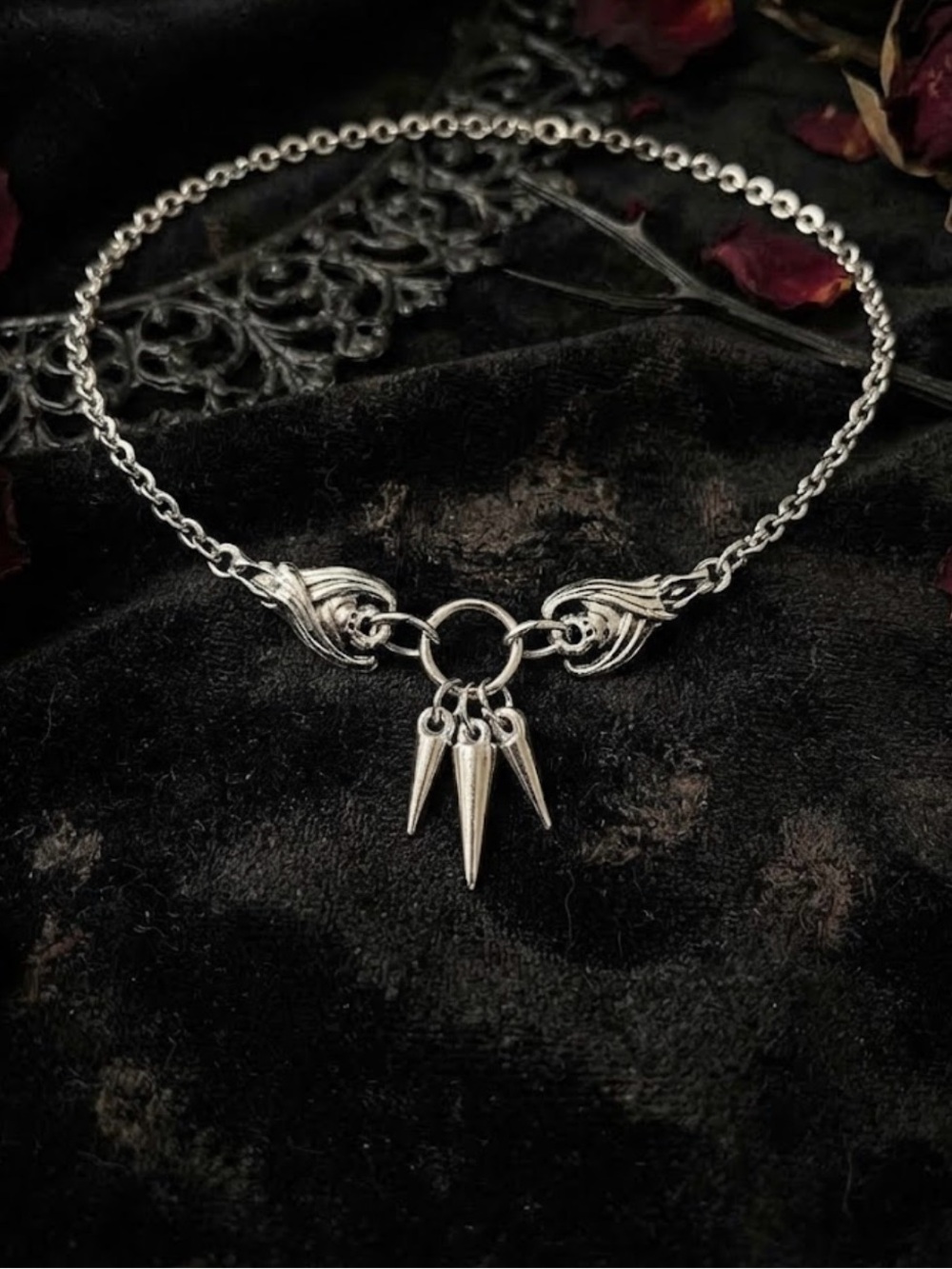 Hand Crafted Bat and Spike Chain Necklace